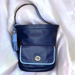 COACH Legacy Archival Two Tone Blue Leather Bucket Bag